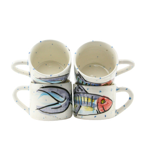 Beautiful handmade and hand painted mugs with a traditional fish design made in Cork, Ireland