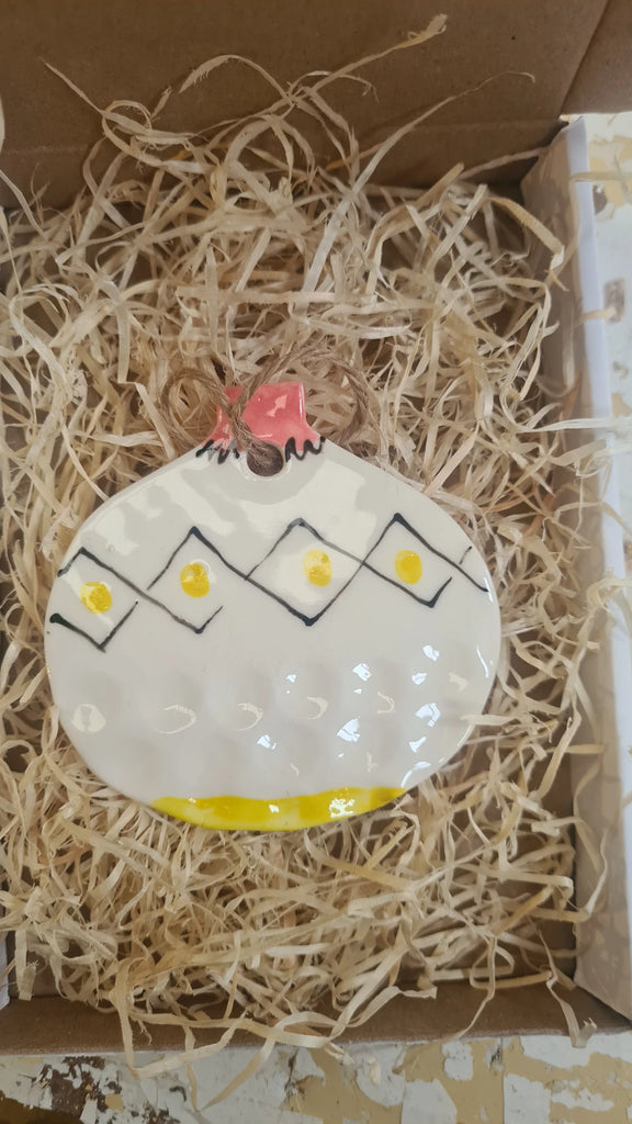 Unique gift of a Christmas Bauble - handmade and hand painted ceramic xmas decoration 