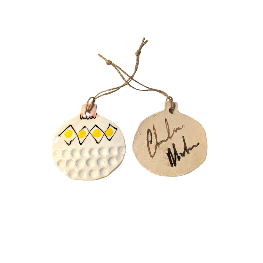 Christmas Baubles signed by Charlie Mahon, the Irish Ceramics Pottery artist