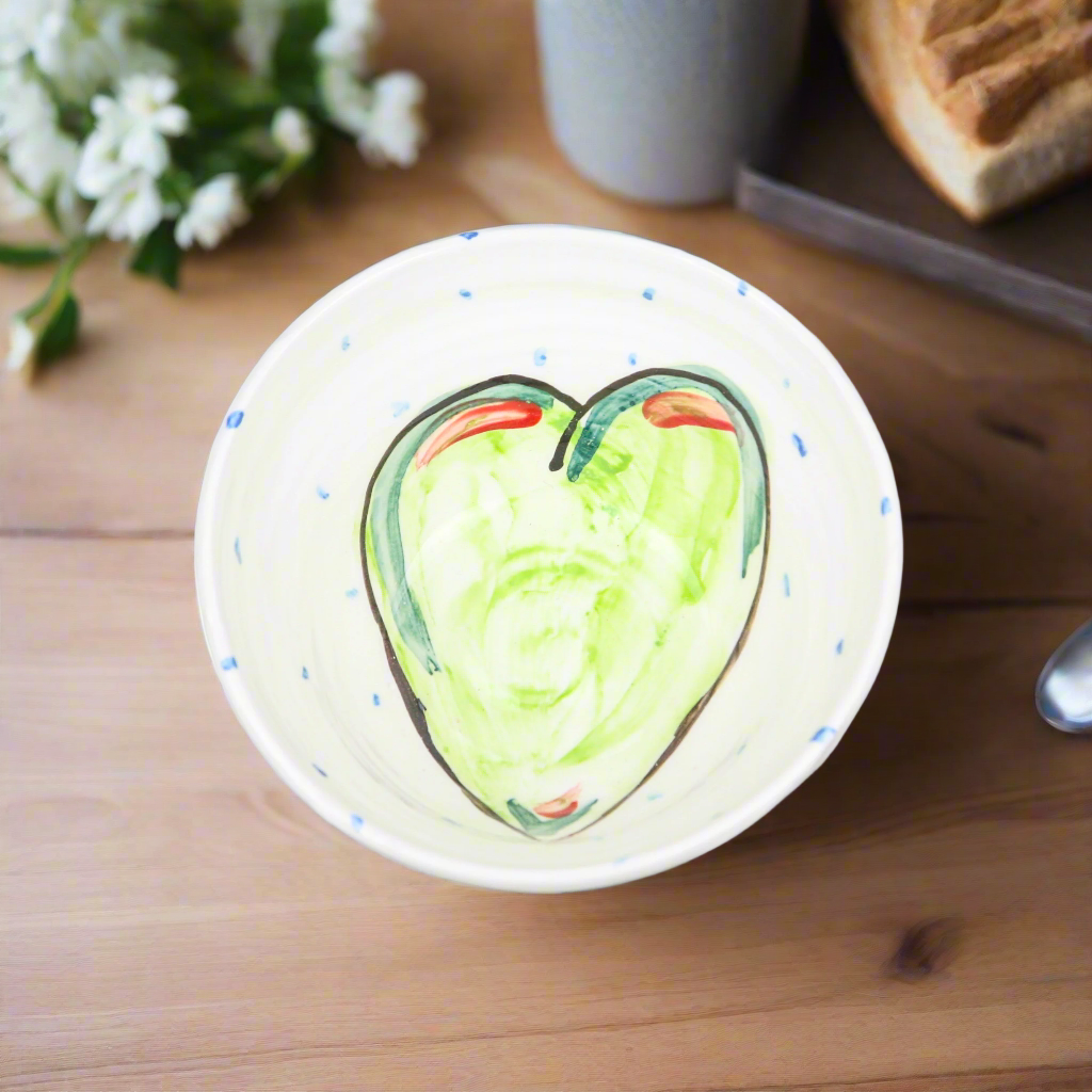 Unique Serving Bowls with hand painted green heart