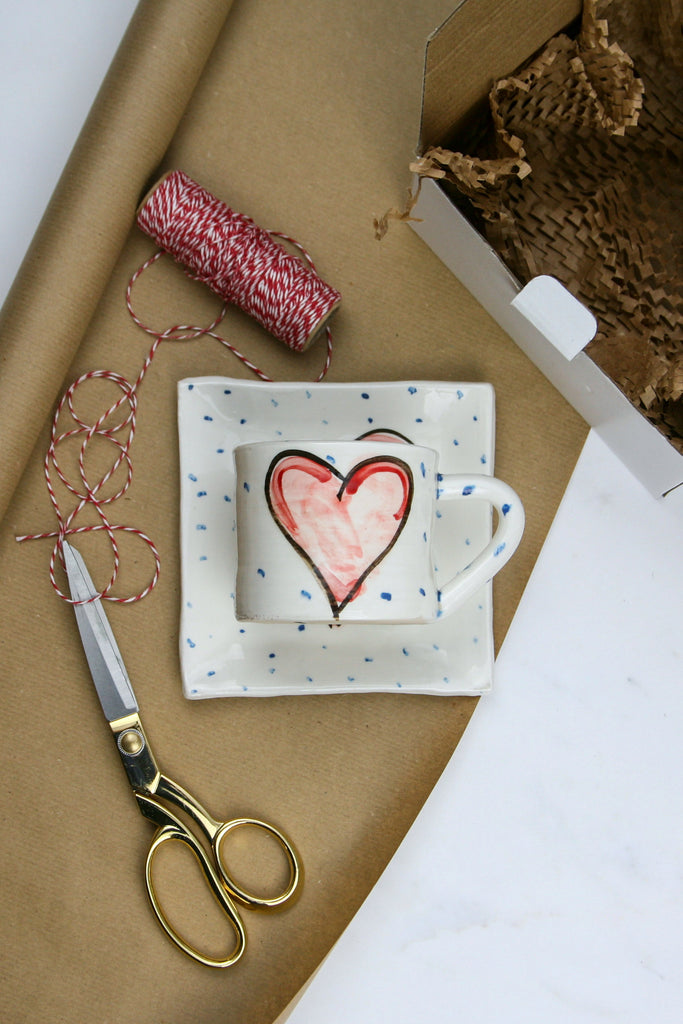 Mug & Small Square Plate – Red Heart Collection