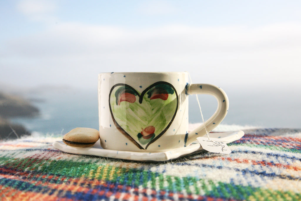 Beautiful Irish pottery gift set hand painted and handmade gift set for coffee and tea lovers.  