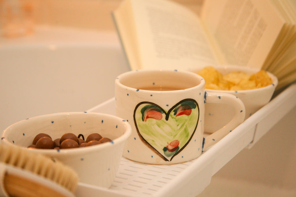 Unique Irish Pottery Mug and two serving ramekin bowls - perfect for gifting oneself some treats!