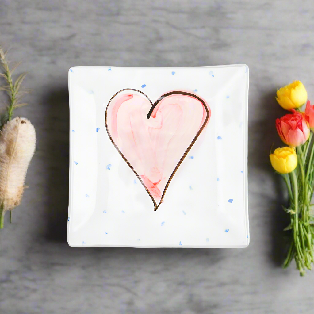 Irish pottery side plate with pink heart design