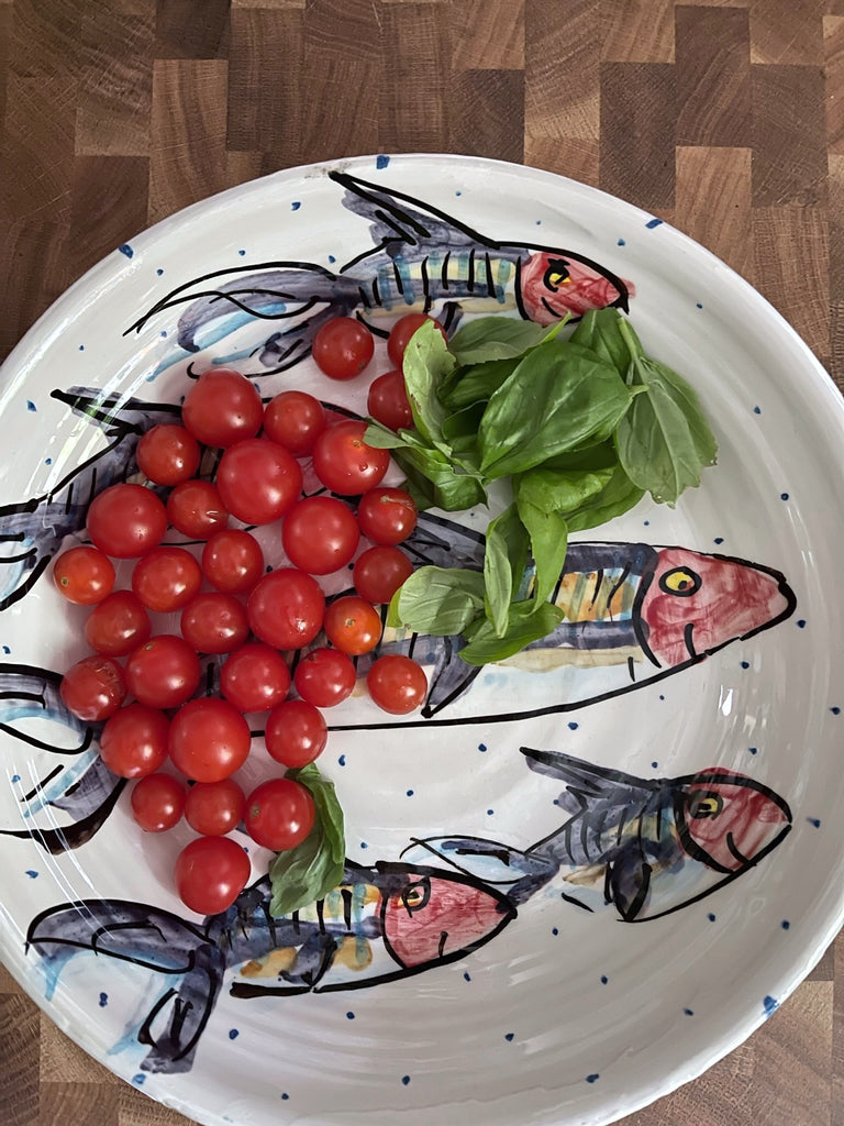 Large Salad Bowl hand crafted with a hand painted fish design
