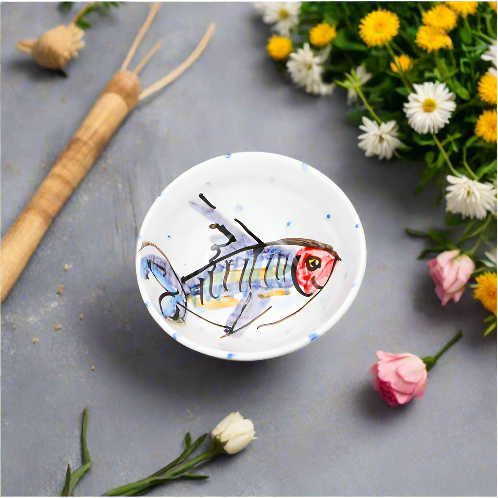 Dipping bowl with hand painted fish