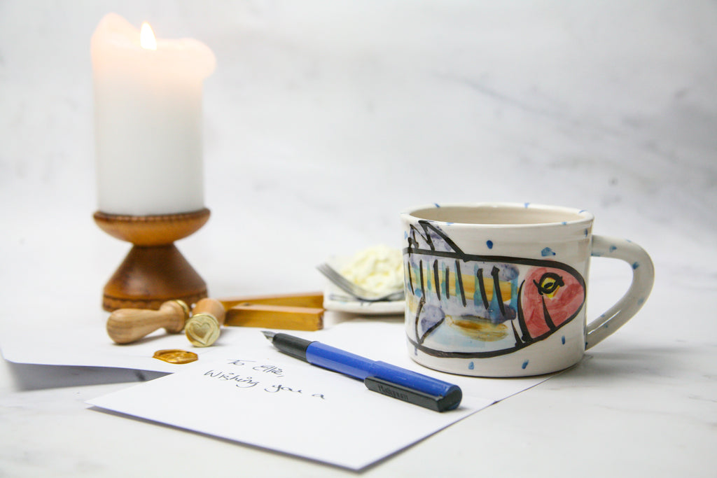 Unique Gift of Large Irish Hand Painted Mackerel Fish Mug