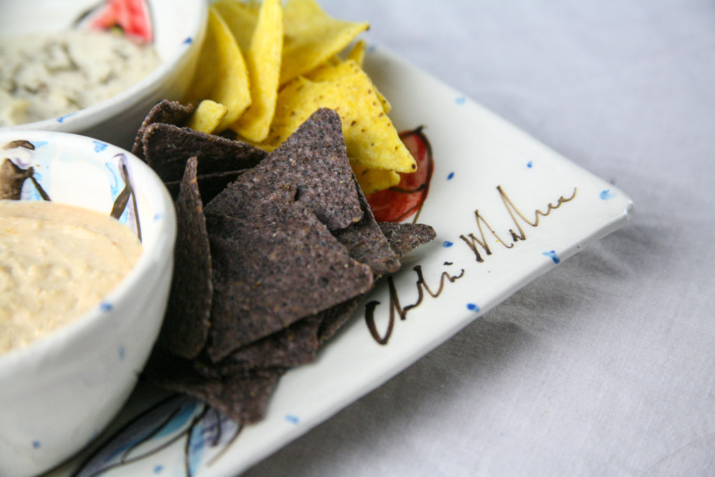 Handmade Pottery Plate signed by the artist - Medium Square serving plate, hand painted with Mackerel Fish Design