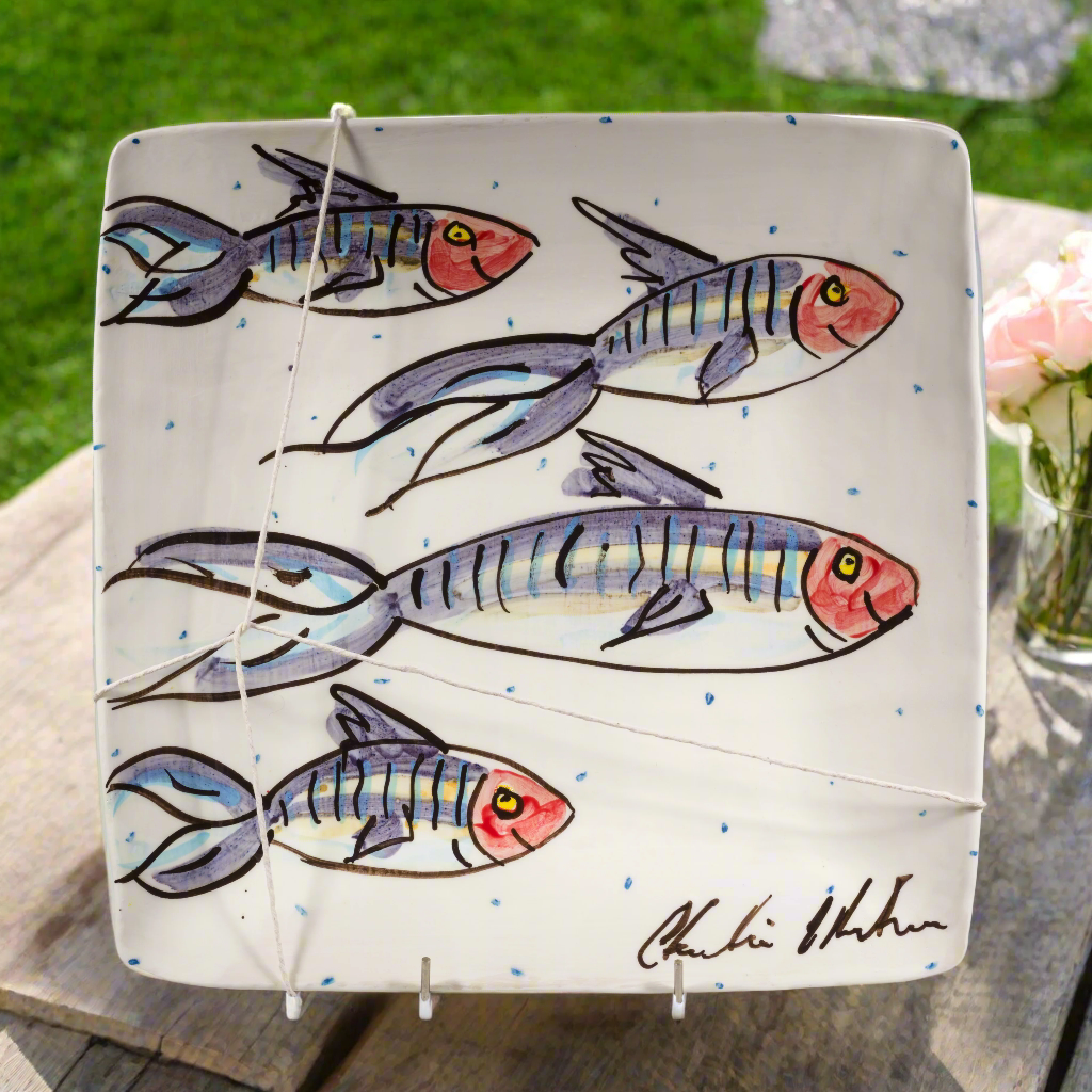 Large Irish Ceramic Serving Platter with hand painted Mackerel Fish 