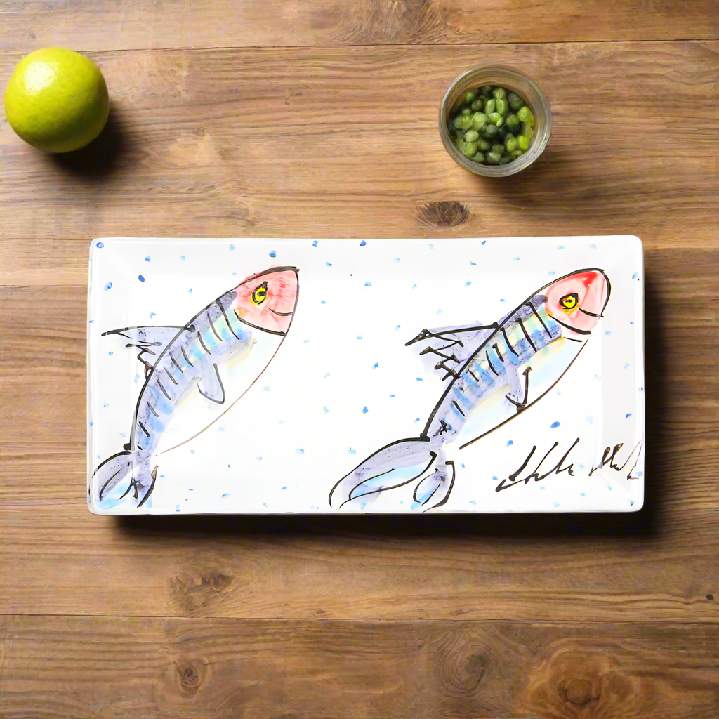 Rectangular Irish Serving Dish with Mackerel Fish Pattern