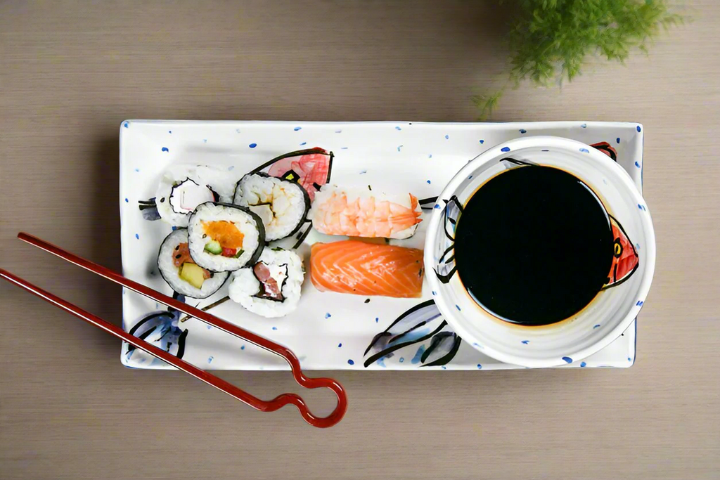 Sushi Gift Set for the jet setting couple - one ceramic mug and dipping bowl