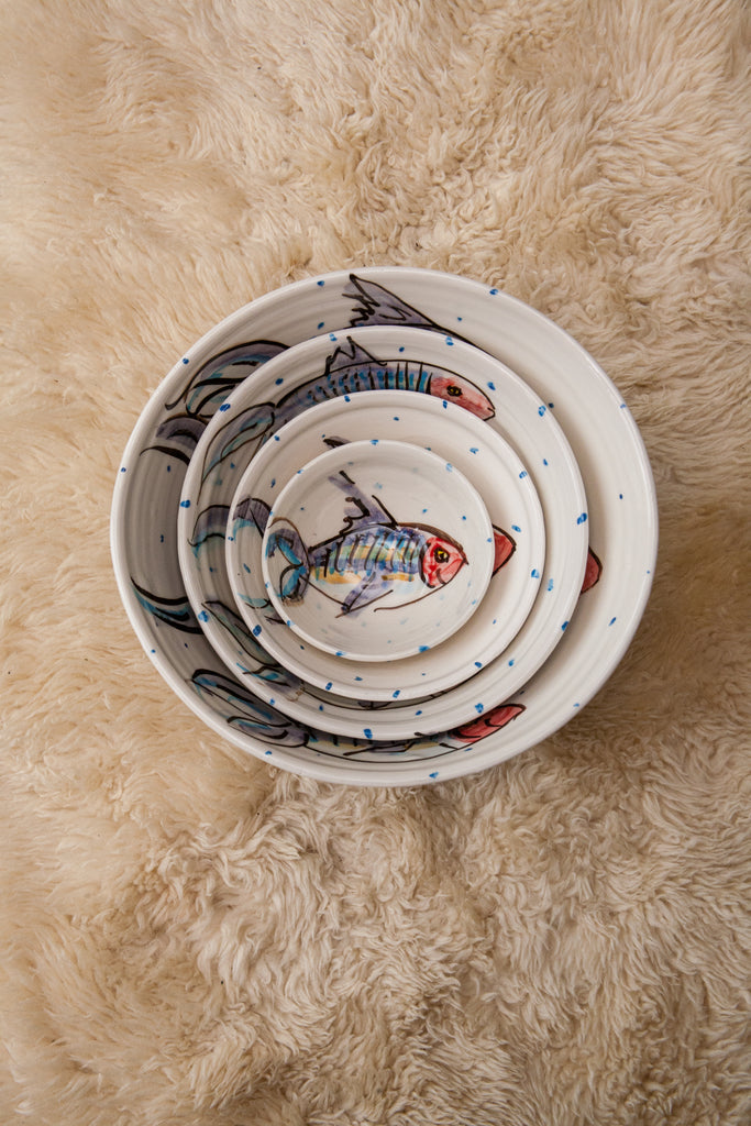 Unique Irish Gifts - Handmade irish pottery serving bowls,  hand painted with irish mackerel fish design