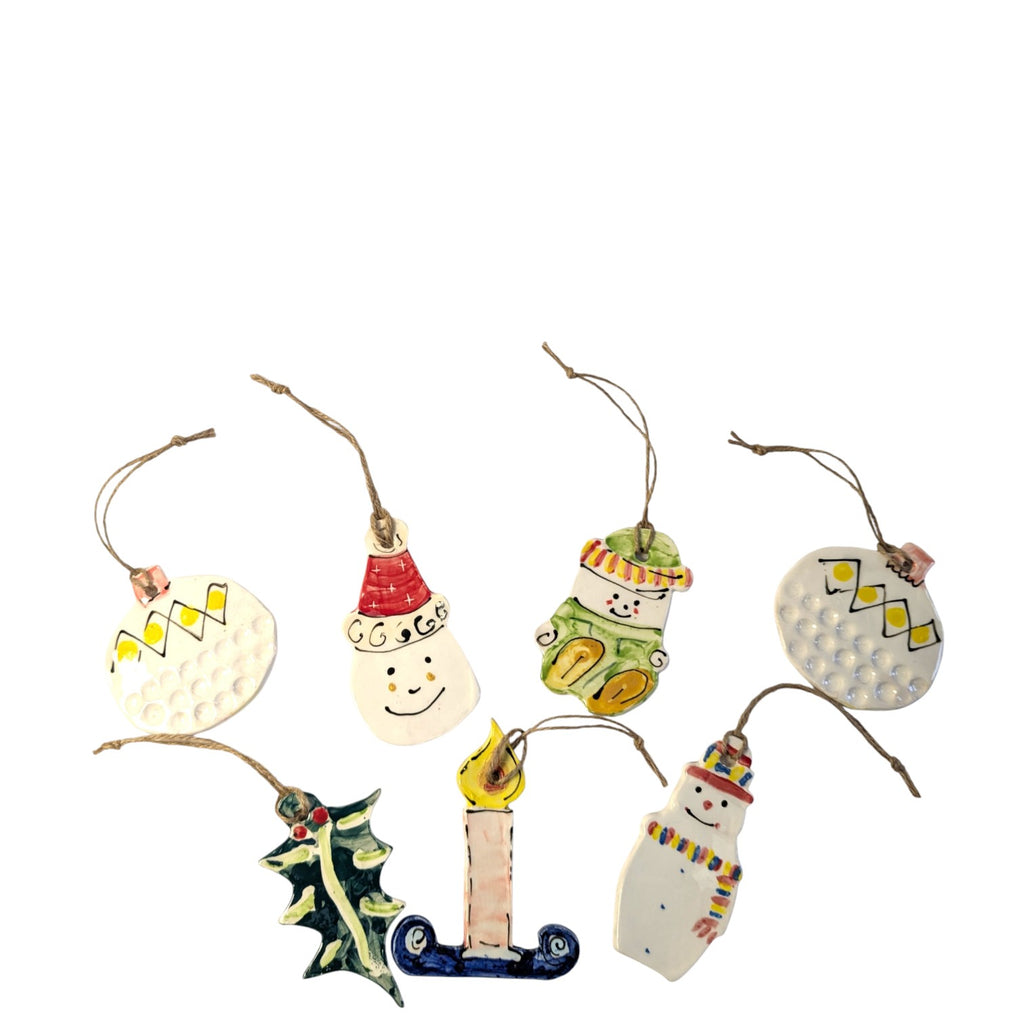 Santa's Helper Christmas Baubles with Other Irish Christmas Decorations made by Charlie