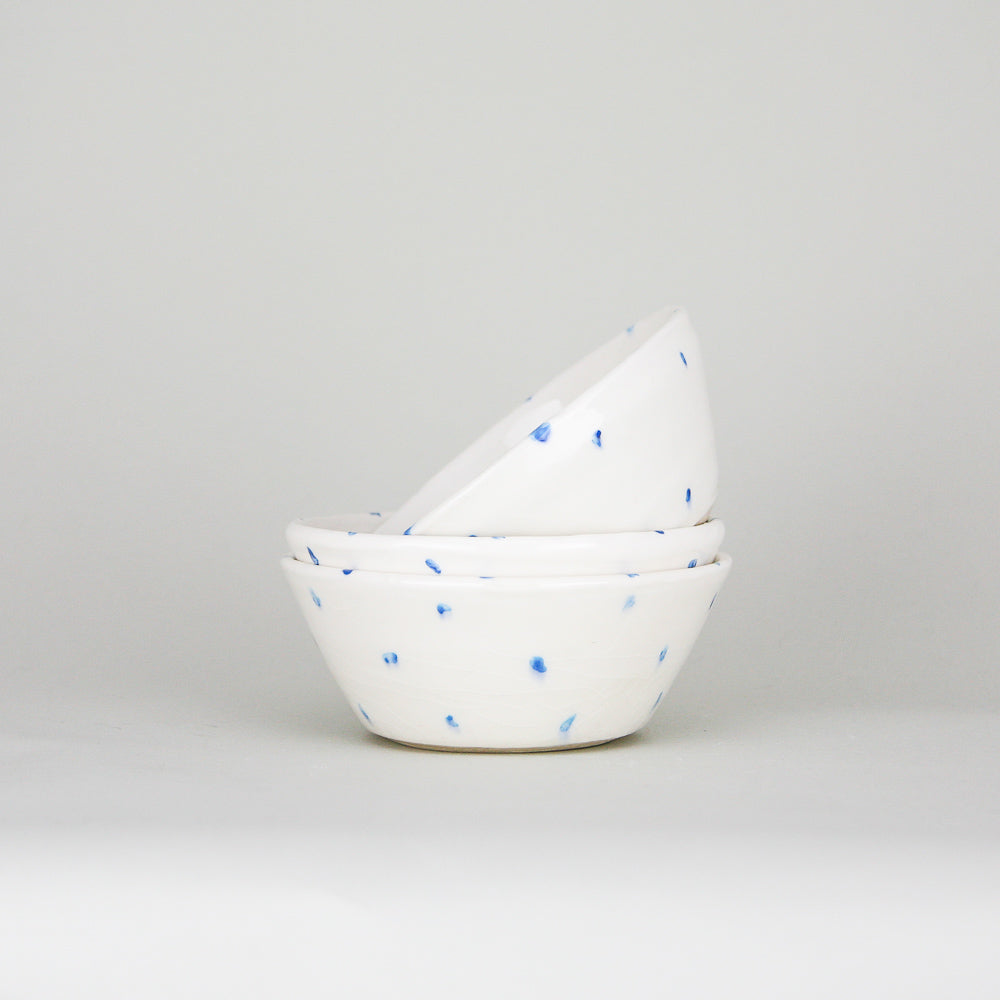 Unique hand painted pottery ramekin bowls with polka dot designs