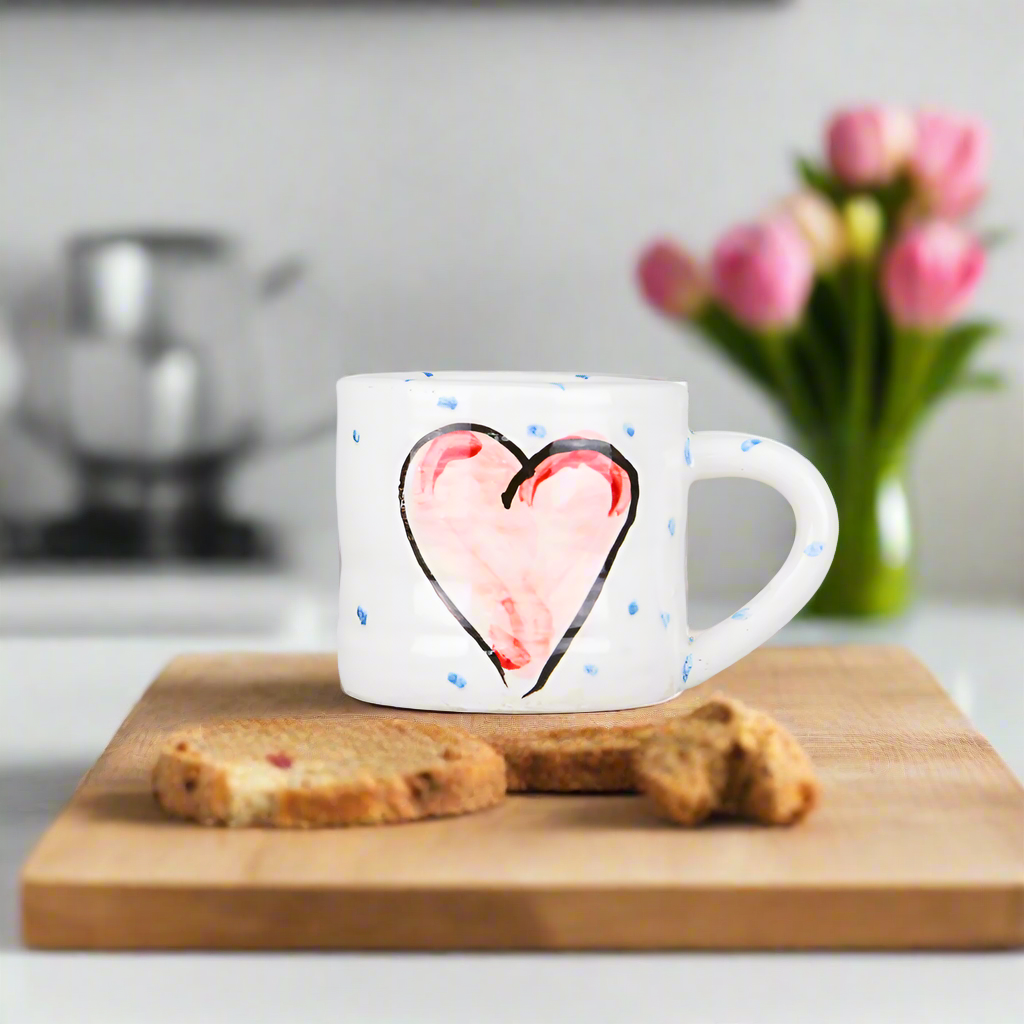 Irish hand painted ceramic mug with Love Heart Design